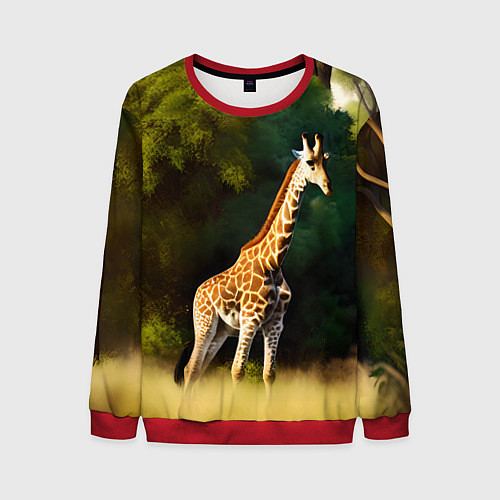 Мужской свитшот Жираф на фоне деревьев / 3D-Красный – фото 1