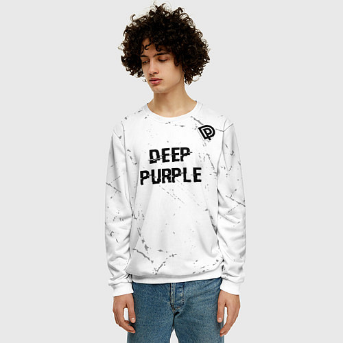 Мужской свитшот Deep Purple glitch на светлом фоне: символ сверху / 3D-Белый – фото 3