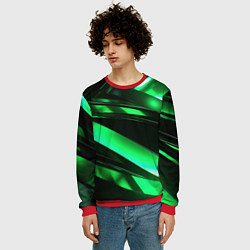 Свитшот мужской Зеленая неоновая абстракция, цвет: 3D-красный — фото 2