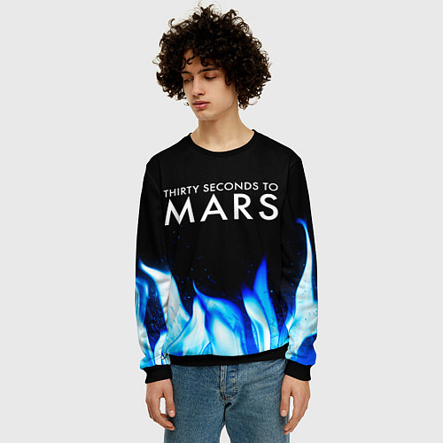 Мужской свитшот Thirty Seconds to Mars blue fire / 3D-Черный – фото 3