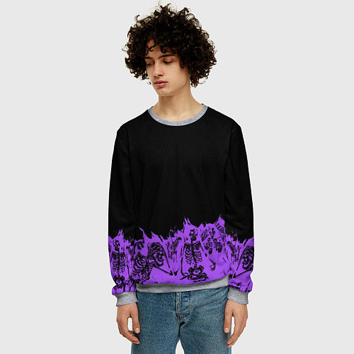 Мужской свитшот Скелеты в неоновом огне / 3D-Меланж – фото 3