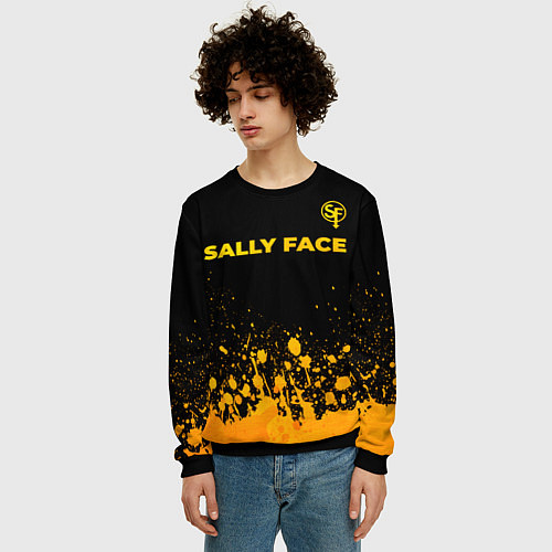 Мужской свитшот Sally Face - gold gradient: символ сверху / 3D-Черный – фото 3