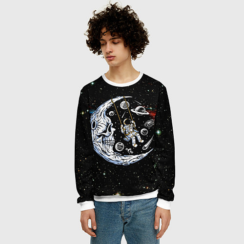 Мужской свитшот Космические качели - череп / 3D-Белый – фото 3