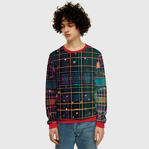 Мужской свитшот Лучи и огоньки / 3D-Красный – фото 3