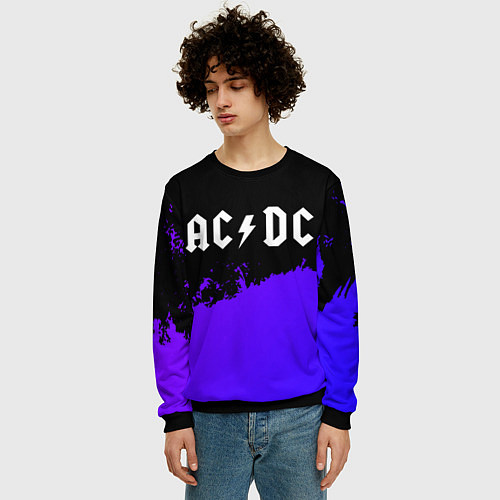 Мужской свитшот AC DC purple grunge / 3D-Черный – фото 3