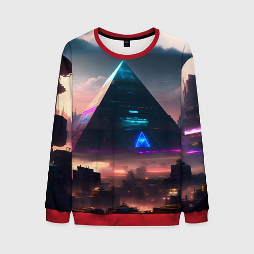 Мужской свитшот Киберпанк пирамида / 3D-Красный – фото 1
