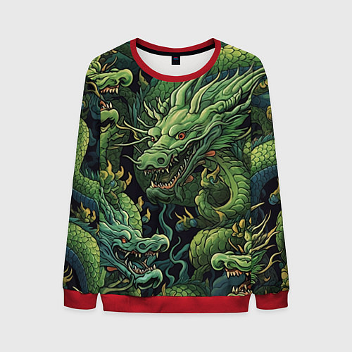 Мужской свитшот Зеленые драконы: арт нейросети / 3D-Красный – фото 1