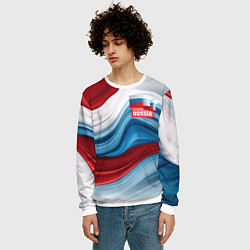 Свитшот мужской Флаг России абстракт, цвет: 3D-белый — фото 2
