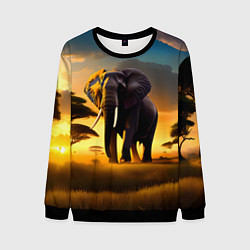 Свитшот мужской Слон и рассвет в саванне, цвет: 3D-черный