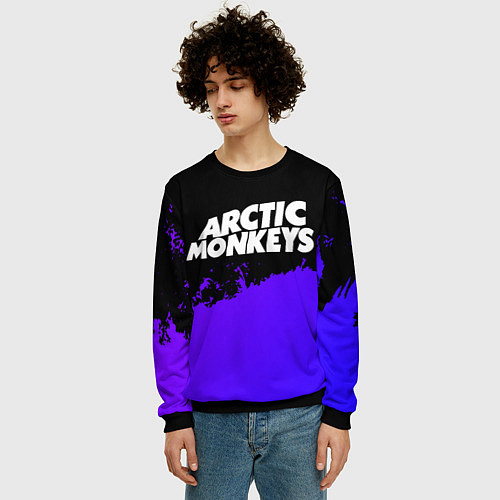 Мужской свитшот Arctic Monkeys purple grunge / 3D-Черный – фото 3