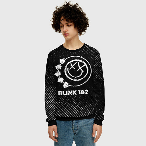Мужской свитшот Blink 182 с потертостями на темном фоне / 3D-Черный – фото 3