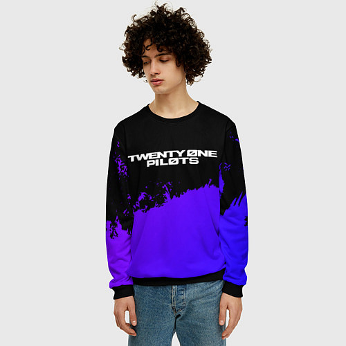 Мужской свитшот Twenty One Pilots purple grunge / 3D-Черный – фото 3