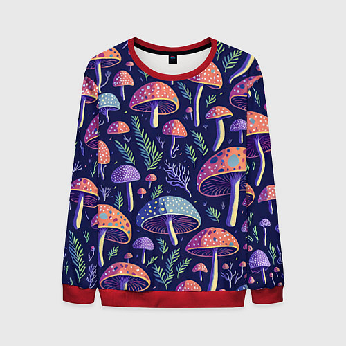 Мужской свитшот Грибы паттерн / 3D-Красный – фото 1