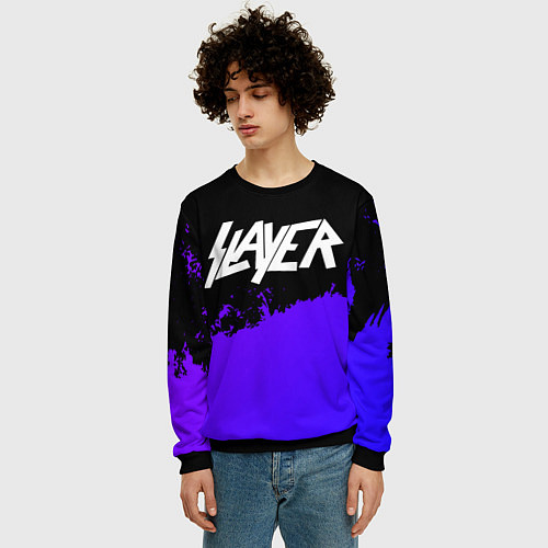 Мужской свитшот Slayer purple grunge / 3D-Черный – фото 3
