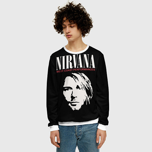 Мужской свитшот Nirvana - Kurt Cobain / 3D-Белый – фото 3