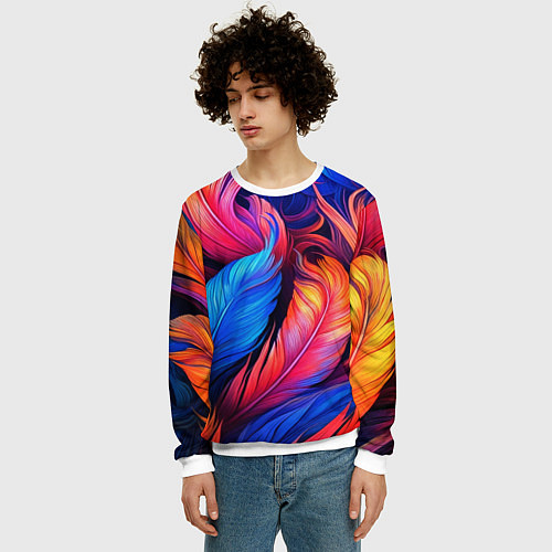 Мужской свитшот Экзотические перья / 3D-Белый – фото 3