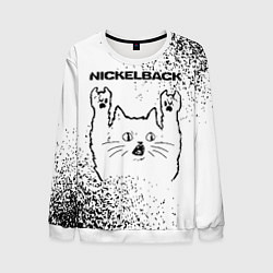 Свитшот мужской Nickelback рок кот на светлом фоне, цвет: 3D-белый