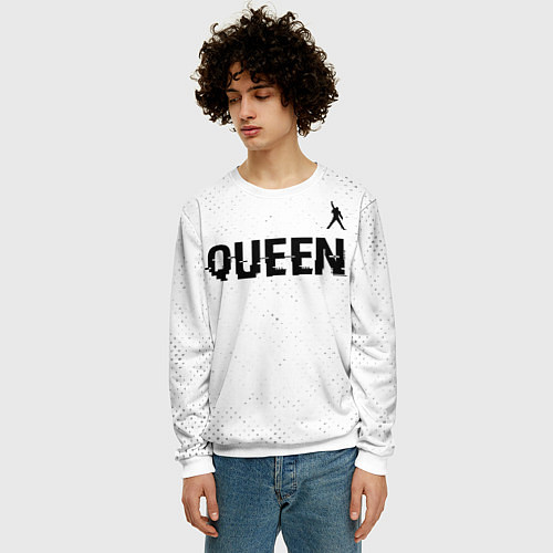 Мужской свитшот Queen glitch на светлом фоне: символ сверху / 3D-Белый – фото 3