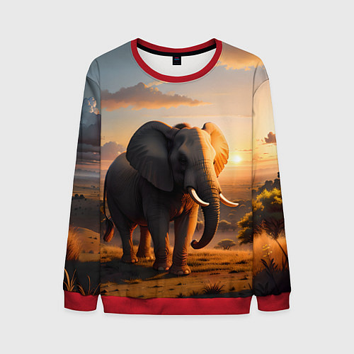 Мужской свитшот Африканский слон в саванне / 3D-Красный – фото 1