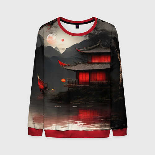 Мужской свитшот Домик у озера / 3D-Красный – фото 1