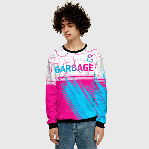 Мужской свитшот Garbage neon gradient style: символ сверху / 3D-Черный – фото 3