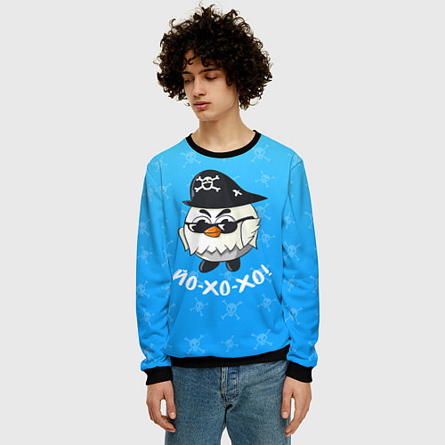 Мужской свитшот Chicken Gun: веселый цыпленок пират / 3D-Черный – фото 3