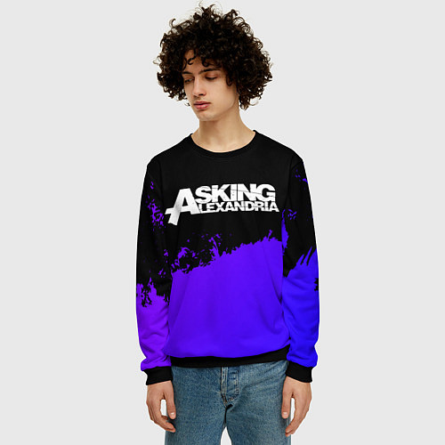Мужской свитшот Asking Alexandria purple grunge / 3D-Черный – фото 3