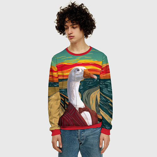 Мужской свитшот Утка пародия на картину Крик / 3D-Красный – фото 3