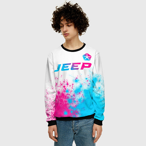 Мужской свитшот Jeep neon gradient style: символ сверху / 3D-Черный – фото 3