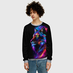 Свитшот мужской Лев в космосе и звезды, цвет: 3D-меланж — фото 2