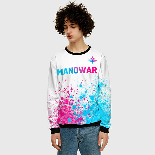 Мужской свитшот Manowar neon gradient style: символ сверху / 3D-Черный – фото 3