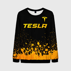Свитшот мужской Tesla - gold gradient: символ сверху, цвет: 3D-черный