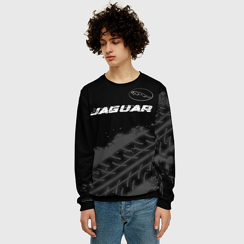 Мужской свитшот Jaguar speed на темном фоне со следами шин: символ / 3D-Черный – фото 3