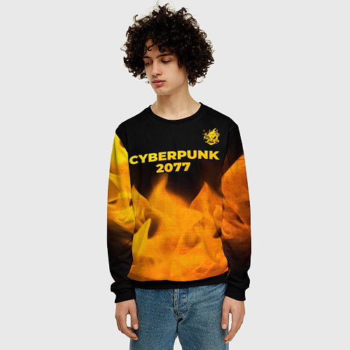 Мужской свитшот Cyberpunk 2077 - gold gradient: символ сверху / 3D-Черный – фото 3