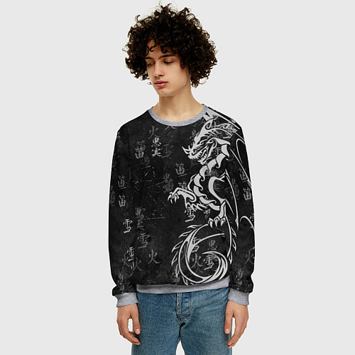 Мужской свитшот White dragon - grunge / 3D-Меланж – фото 3