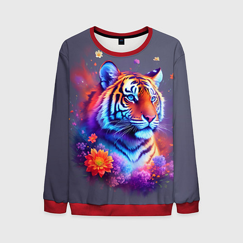 Мужской свитшот Тигр и краски - нейросеть / 3D-Красный – фото 1