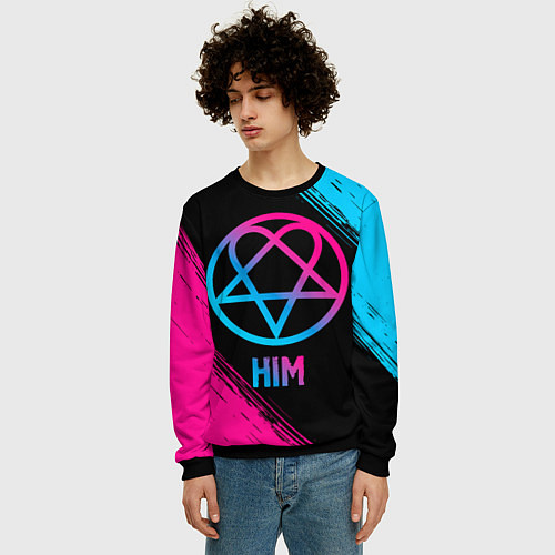 Мужской свитшот HIM - neon gradient / 3D-Черный – фото 3