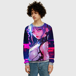 Свитшот мужской Кибер-девушка неон аниме, цвет: 3D-меланж — фото 2
