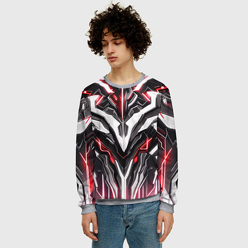 Мужской свитшот Неоновая кибер броня красная / 3D-Меланж – фото 3