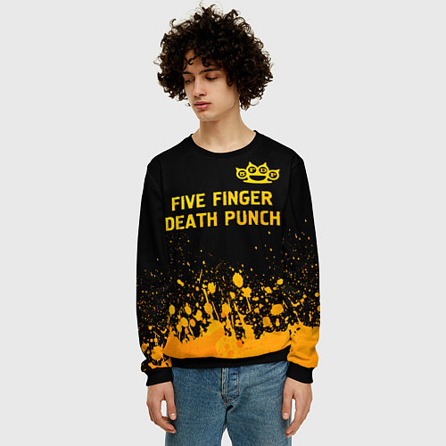 Мужской свитшот Five Finger Death Punch - gold gradient: символ св / 3D-Черный – фото 3