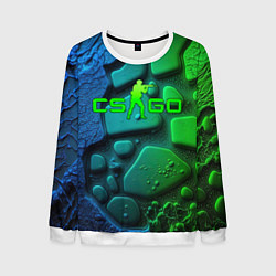 Свитшот мужской CS GO green black abstract, цвет: 3D-белый