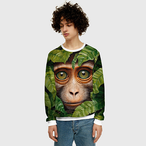 Мужской свитшот Обезьяна в джунглях / 3D-Белый – фото 3