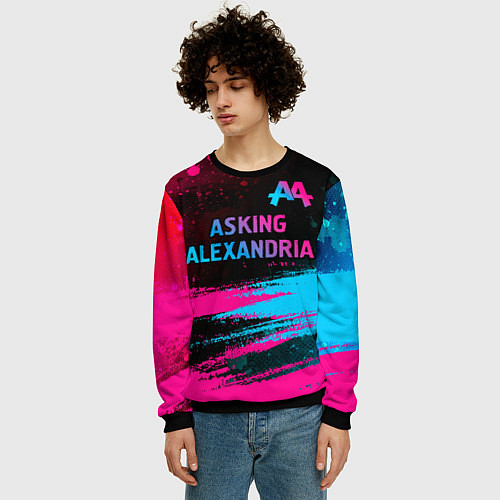 Мужской свитшот Asking Alexandria - neon gradient: символ сверху / 3D-Черный – фото 3