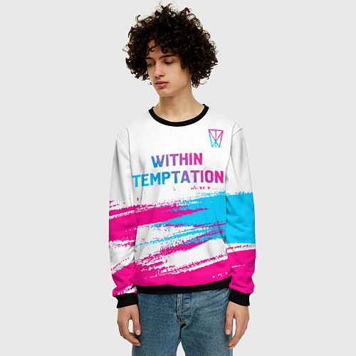 Мужской свитшот Within Temptation neon gradient style: символ свер / 3D-Черный – фото 3