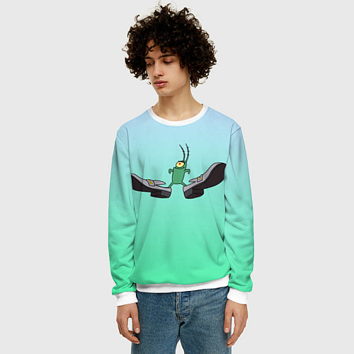 Мужской свитшот Планктон в тягах бархатных / 3D-Белый – фото 3