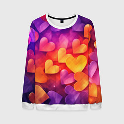 Свитшот мужской Разноцветные сердечки, цвет: 3D-белый