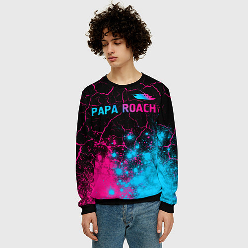 Мужской свитшот Papa Roach - neon gradient: символ сверху / 3D-Черный – фото 3