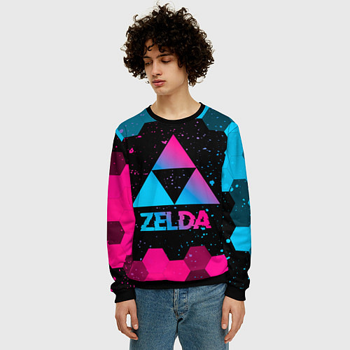 Мужской свитшот Zelda - neon gradient / 3D-Черный – фото 3