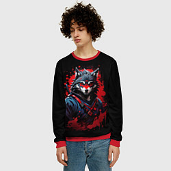 Свитшот мужской Волк-самурай, цвет: 3D-красный — фото 2
