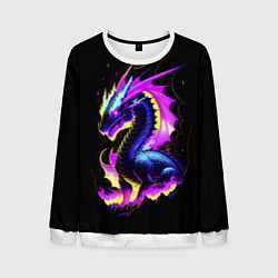 Свитшот мужской Неоновый космический дракон, цвет: 3D-белый